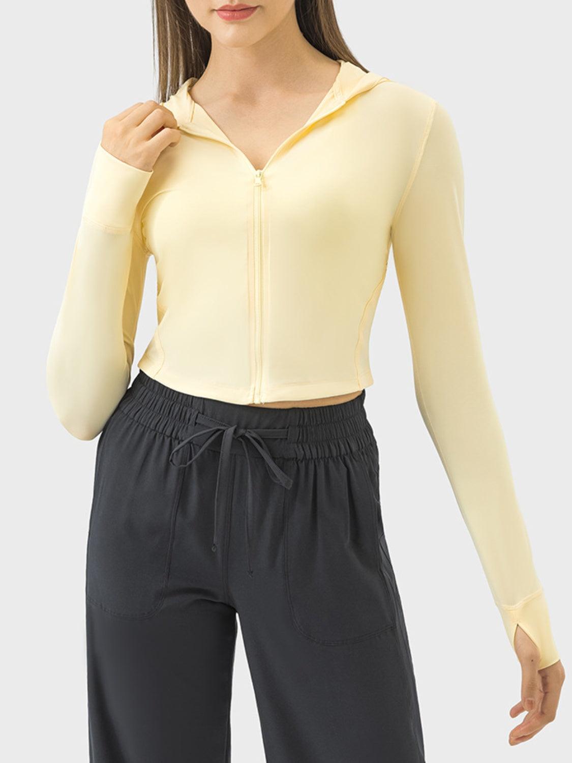 Zip Up Hooded Long Sleeve Active Outerwear - Spoiled Me Rotten