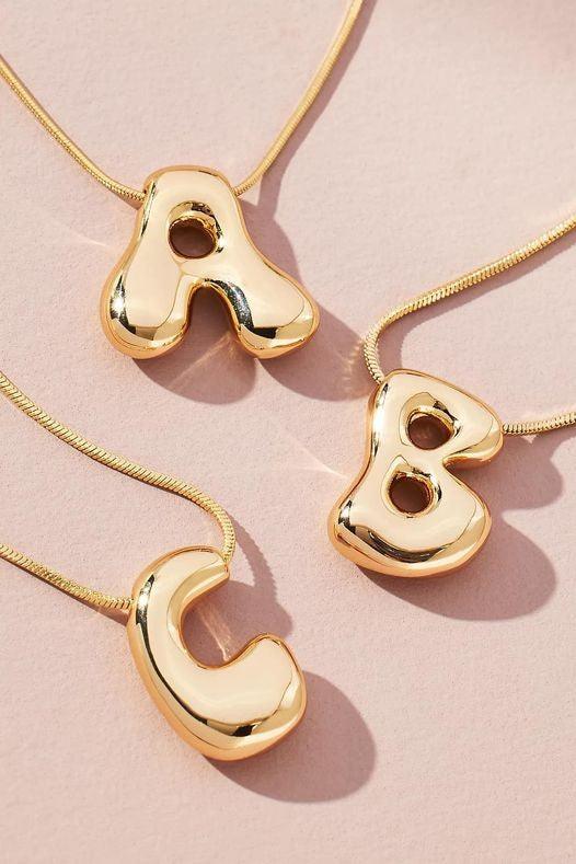 Water Drop Bubble Letter Initial Letter Necklace - Spoiled Me Rotten