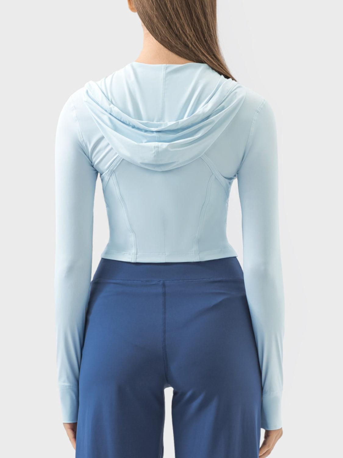 Zip Up Hooded Long Sleeve Active Outerwear - Spoiled Me Rotten