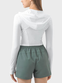 Zip Up Hooded Long Sleeve Active Outerwear - Spoiled Me Rotten