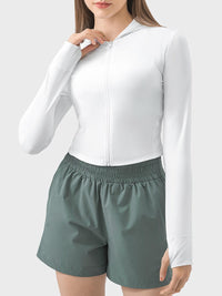 Zip Up Hooded Long Sleeve Active Outerwear - Spoiled Me Rotten
