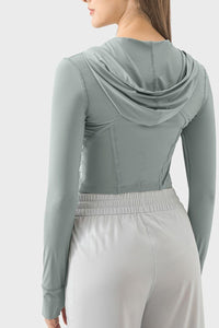Zip Up Hooded Long Sleeve Active Outerwear - Spoiled Me Rotten