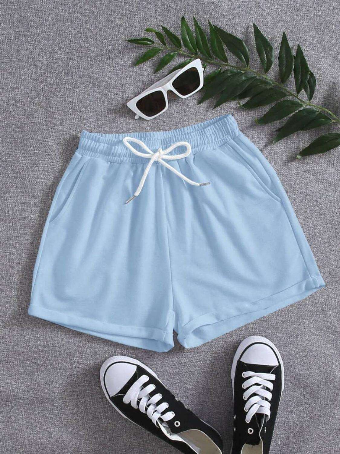 Drawstring Pocketed Elastic Waist Shorts - Spoiled Me Rotten