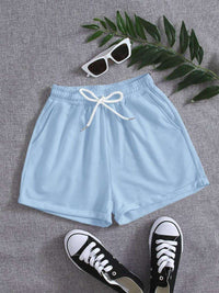 Drawstring Pocketed Elastic Waist Shorts - Spoiled Me Rotten