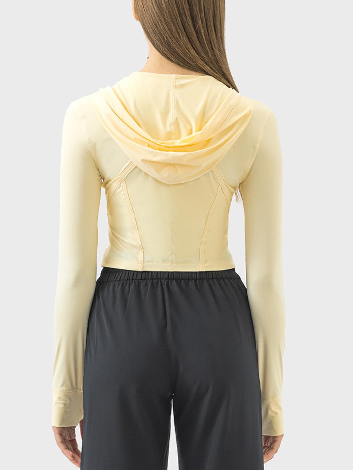 Zip Up Hooded Long Sleeve Active Outerwear - Spoiled Me Rotten