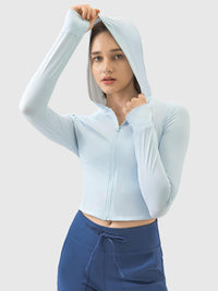 Zip Up Hooded Long Sleeve Active Outerwear - Spoiled Me Rotten
