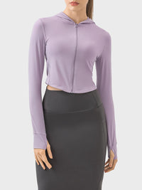 Zip Up Hooded Long Sleeve Active Outerwear - Spoiled Me Rotten