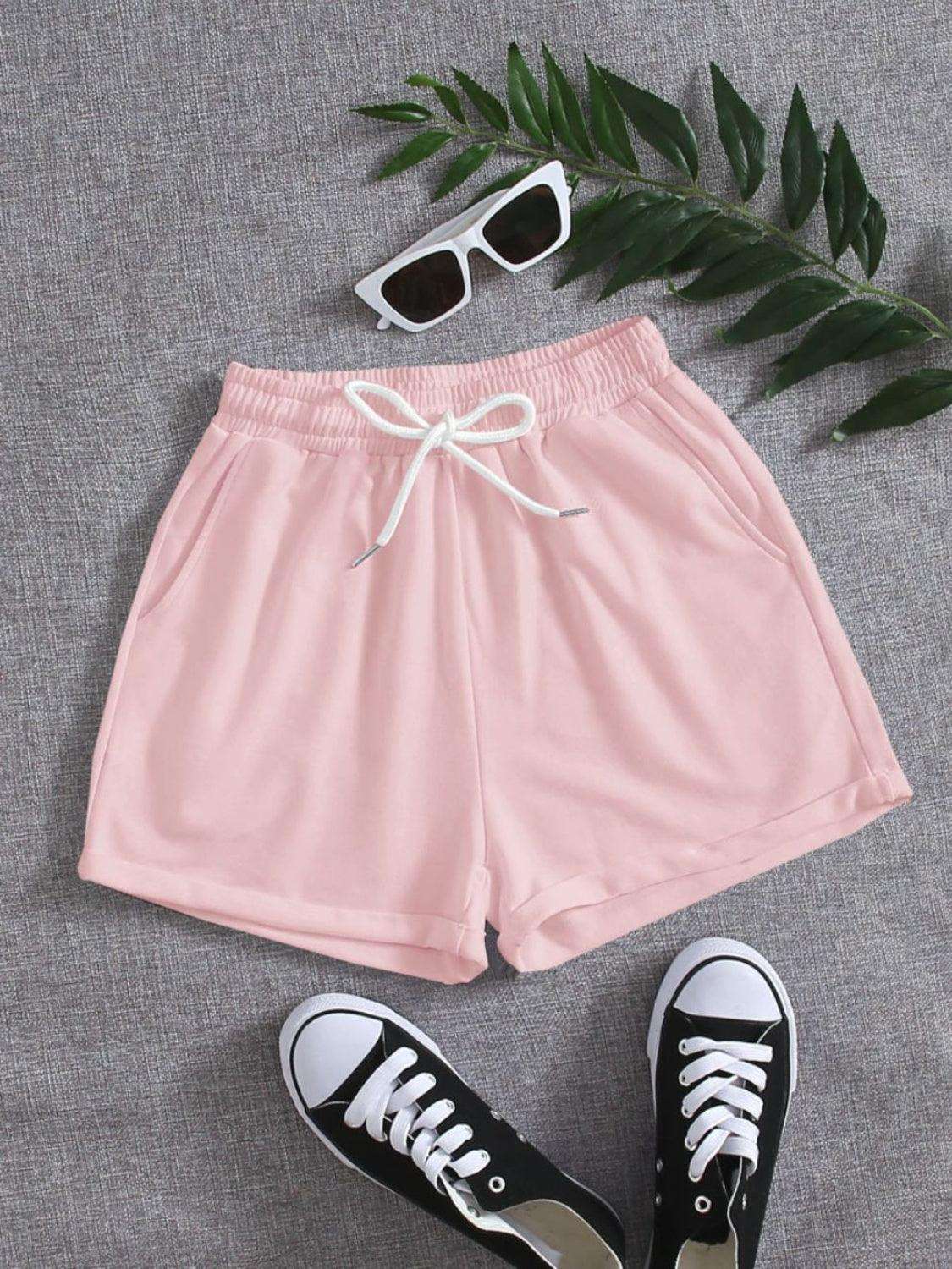Drawstring Pocketed Elastic Waist Shorts - Spoiled Me Rotten