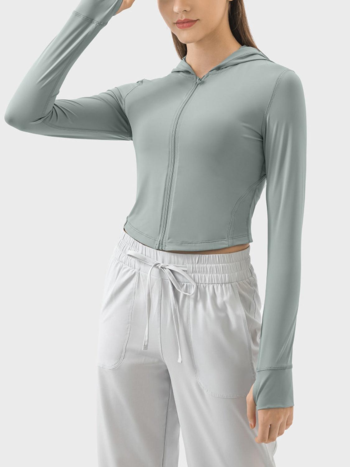 Zip Up Hooded Long Sleeve Active Outerwear - Spoiled Me Rotten