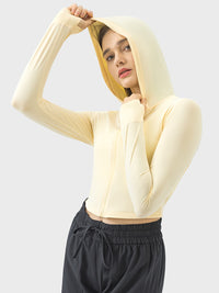 Zip Up Hooded Long Sleeve Active Outerwear - Spoiled Me Rotten