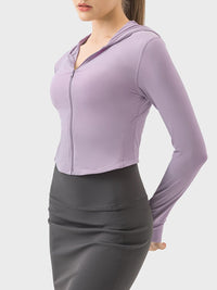Zip Up Hooded Long Sleeve Active Outerwear - Spoiled Me Rotten