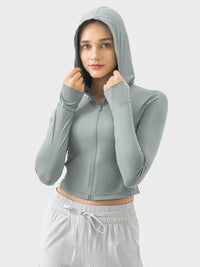 Zip Up Hooded Long Sleeve Active Outerwear - Spoiled Me Rotten