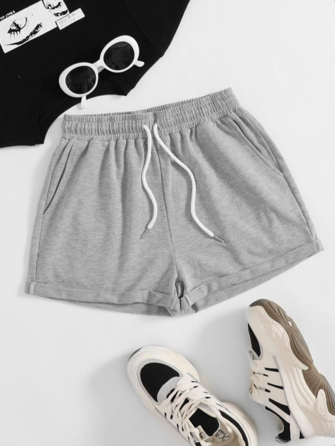 Drawstring Pocketed Elastic Waist Shorts - Spoiled Me Rotten