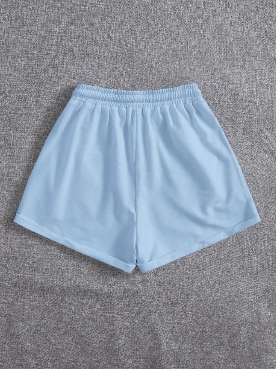 Drawstring Pocketed Elastic Waist Shorts - Spoiled Me Rotten