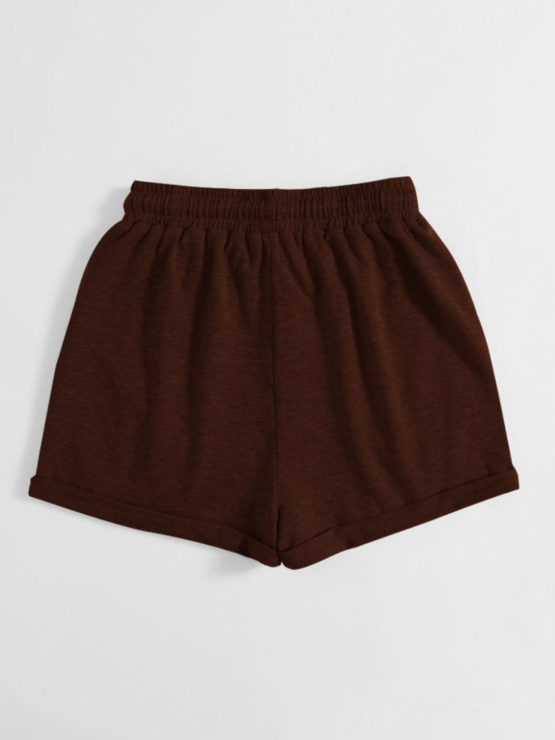 Drawstring Pocketed Elastic Waist Shorts - Spoiled Me Rotten