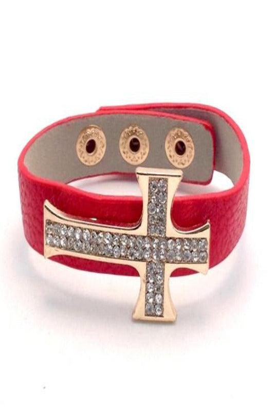 CRYSTAL CROSS LEATHER BRACELET - Spoiled Me Rotten