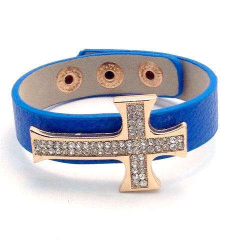CRYSTAL CROSS LEATHER BRACELET - Spoiled Me Rotten