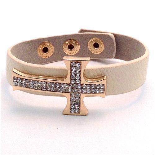 CRYSTAL CROSS LEATHER BRACELET - Spoiled Me Rotten