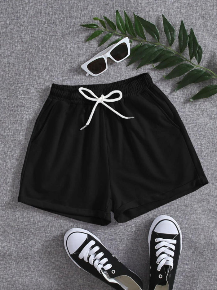 Drawstring Pocketed Elastic Waist Shorts - Spoiled Me Rotten
