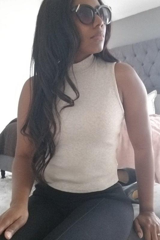 Ribbed Sleeveless Mock Cropped Top - Spoiled Me Rotten