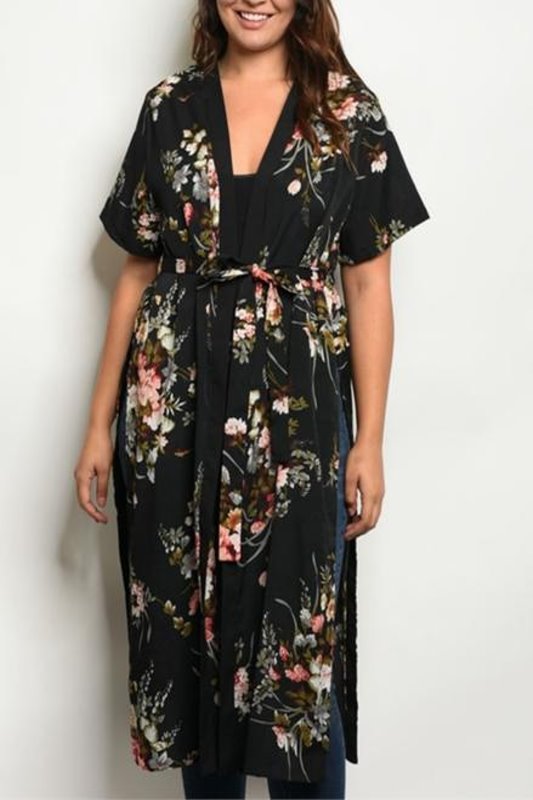 Plus Size Floral Longline Kimono - Spoiled Me Rotten Boutique 