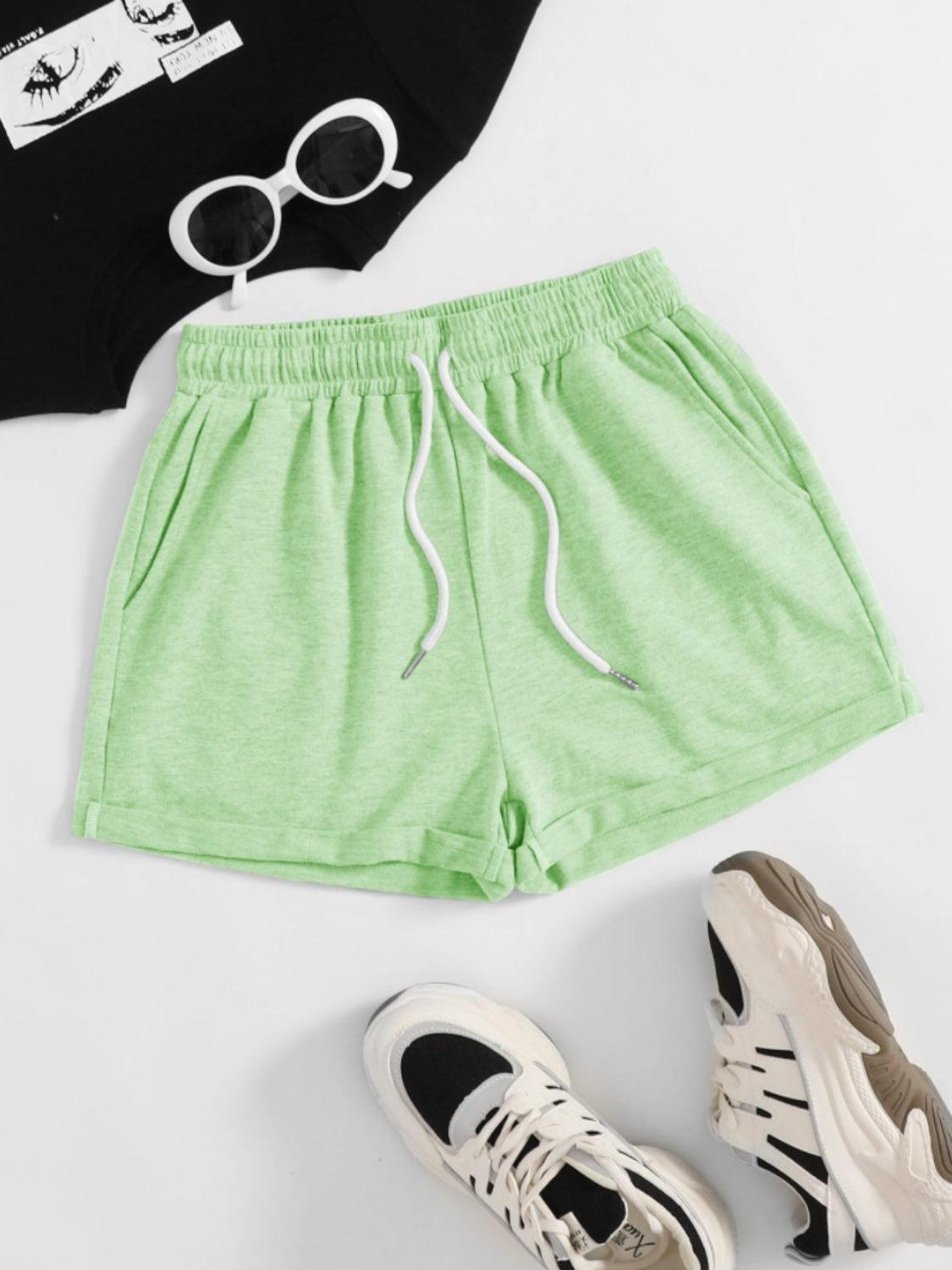 Drawstring Pocketed Elastic Waist Shorts - Spoiled Me Rotten