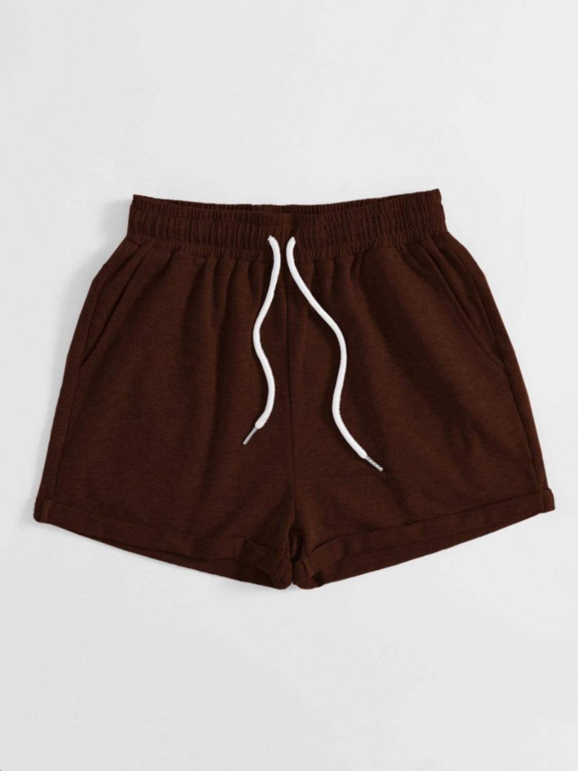 Drawstring Pocketed Elastic Waist Shorts - Spoiled Me Rotten