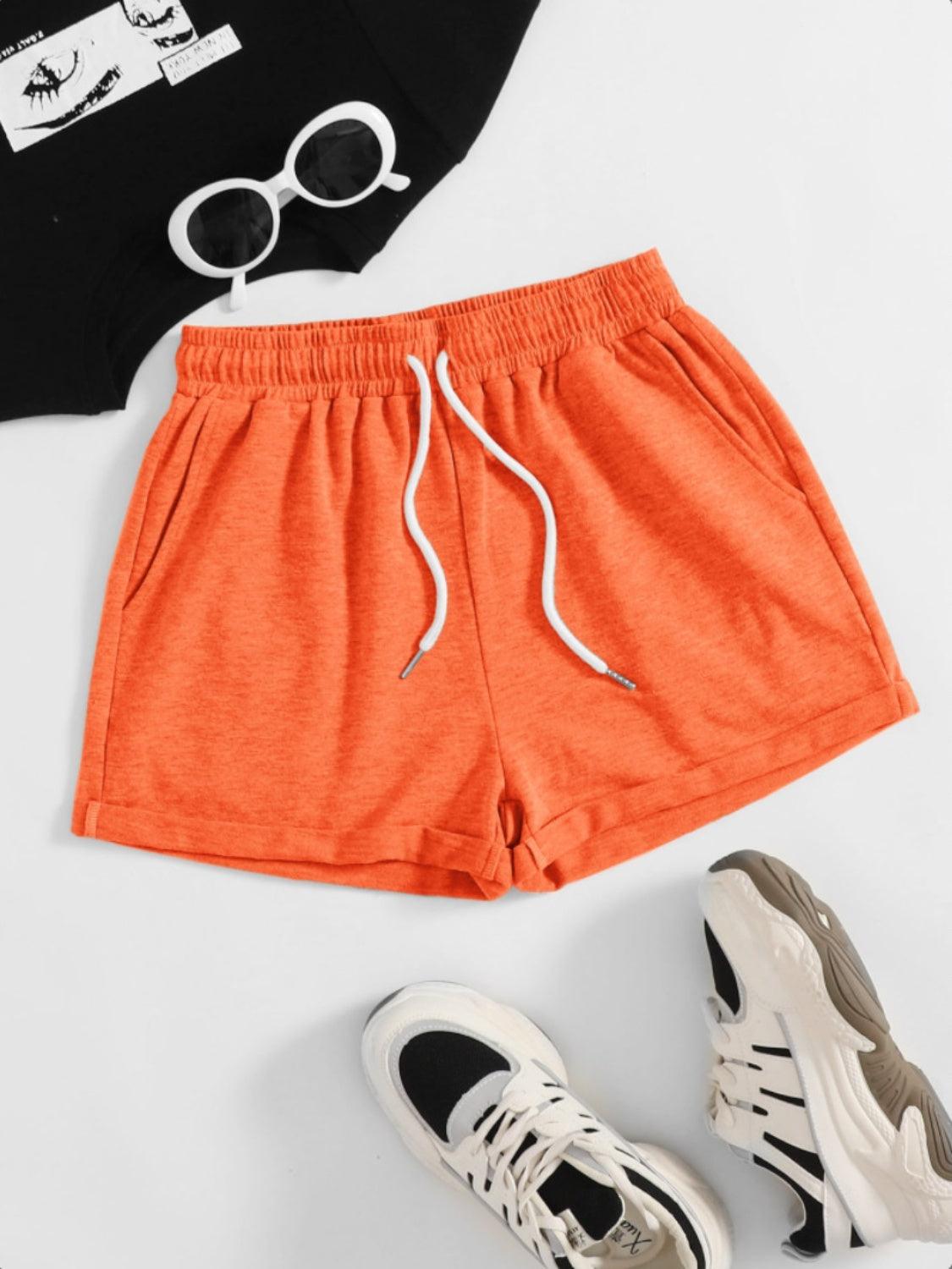 Drawstring Pocketed Elastic Waist Shorts - Spoiled Me Rotten