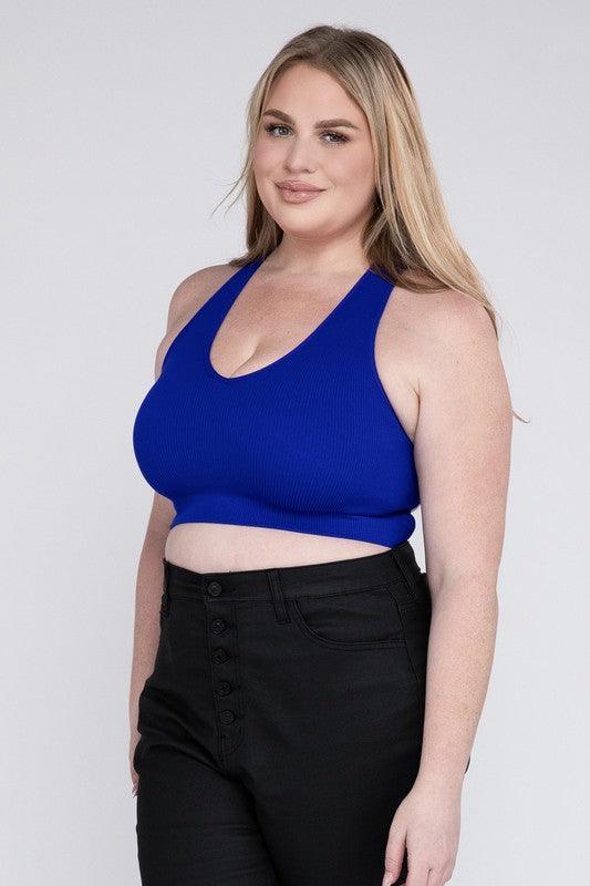 Plus Ribbed Cropped Racerback Tank Top - Spoiled Me Rotten 