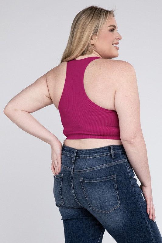 Plus Ribbed Cropped Racerback Tank Top - Spoiled Me Rotten 