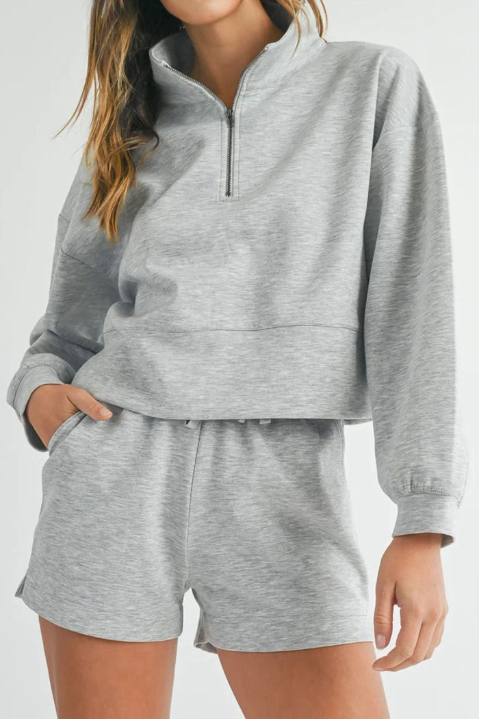 Half Zip Long Sleeve Shorts Set - Spoiled Me Rotten 