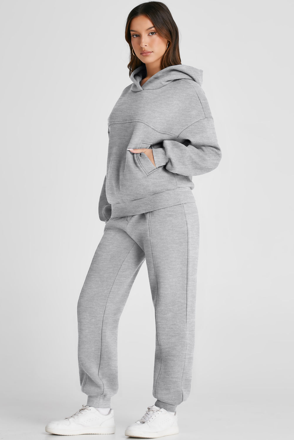 Dropped Shoulder Long Sleeve Hoodie Set