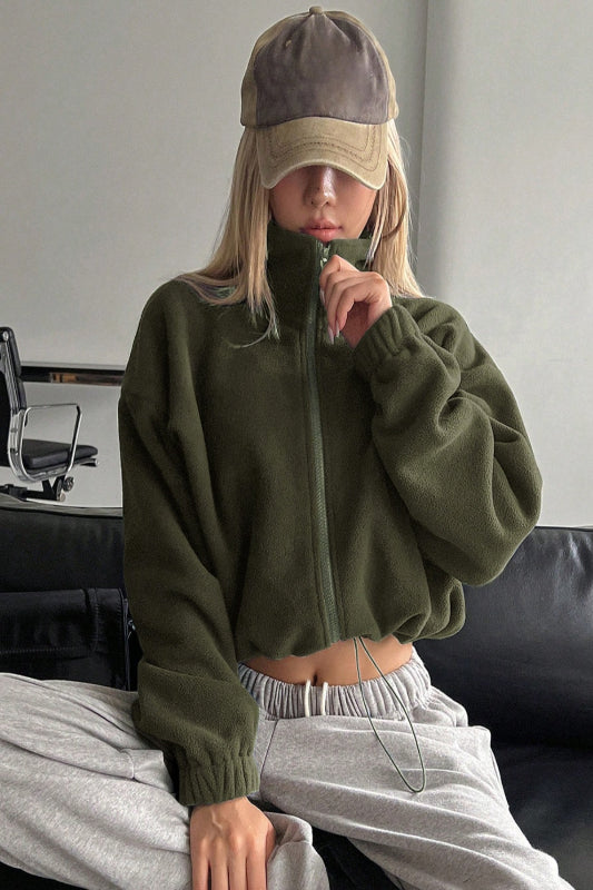 Honey Zip Up Long Sleeve Cropped Jacket - Spoiled Me Rotten 