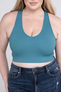 Plus Ribbed Cropped Racerback Tank Top - Spoiled Me Rotten 