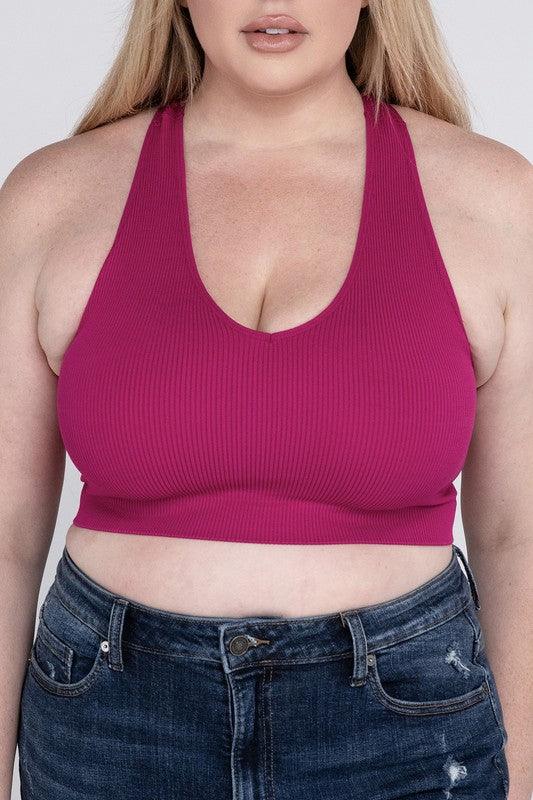 Plus Ribbed Cropped Racerback Tank Top - Spoiled Me Rotten 