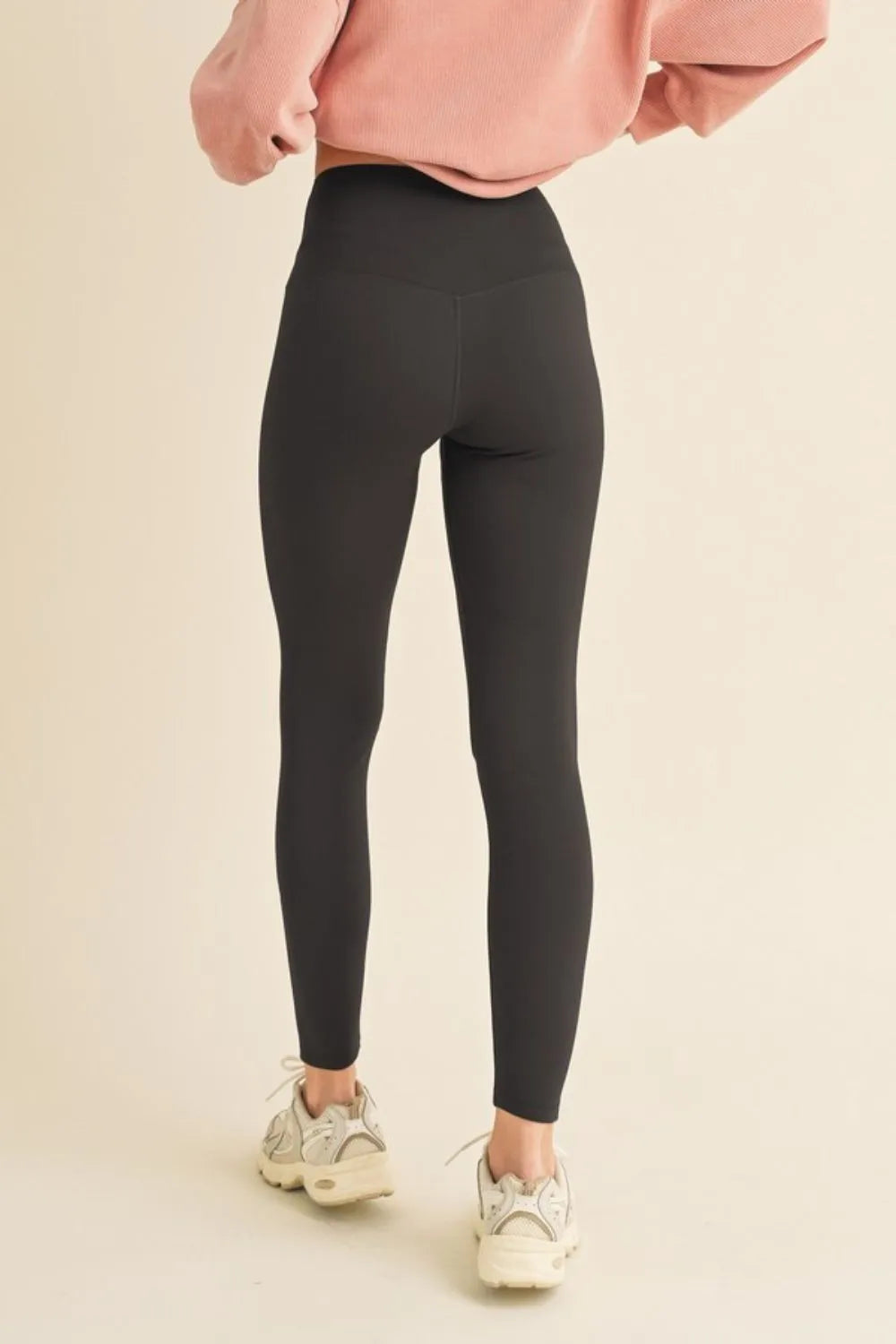 Back Black fleece lined leggings for women 