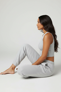 Ribbed cropped tank top heather gray - side angle showing fit