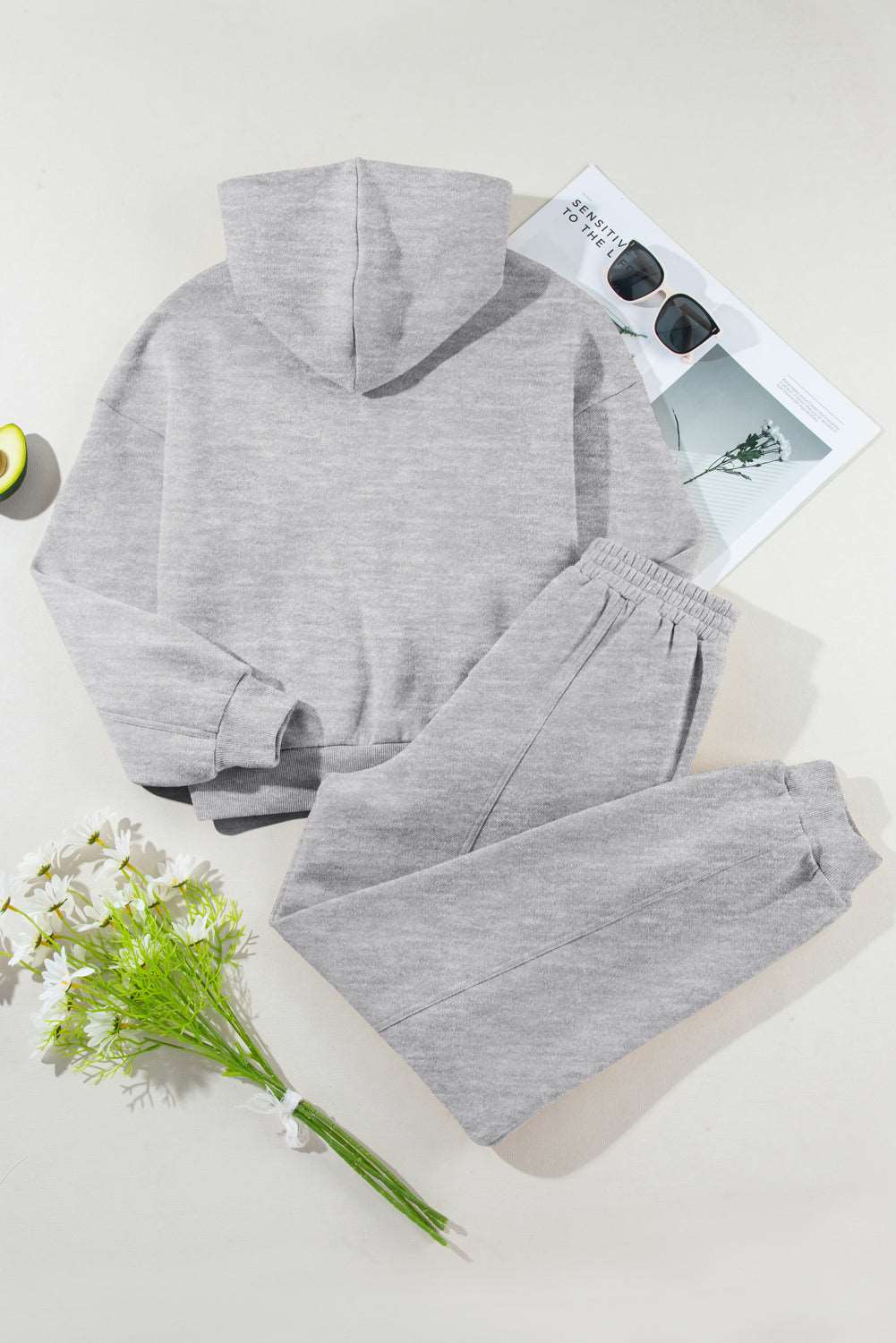 Dropped Shoulder Long Sleeve Hoodie Set