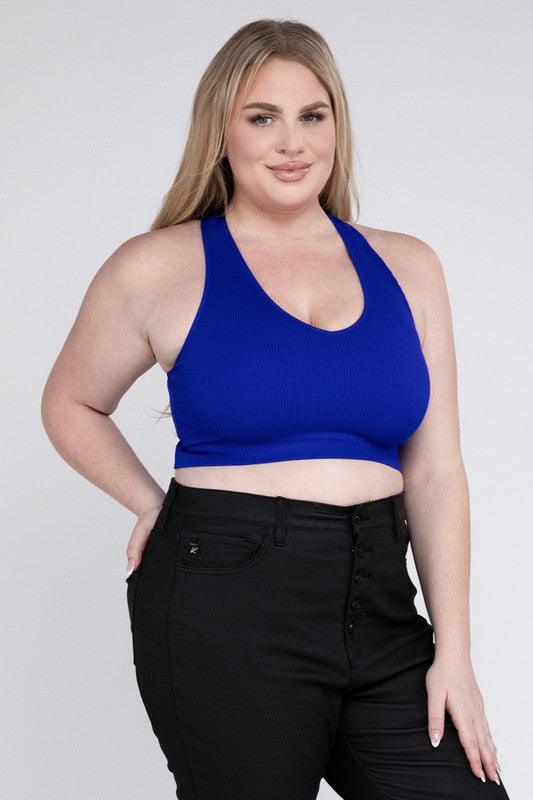 Plus Ribbed Cropped Racerback Tank Top - Spoiled Me Rotten 