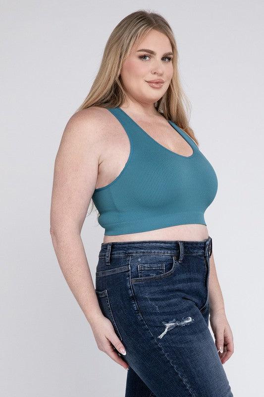 Plus Ribbed Cropped Racerback Tank Top - Spoiled Me Rotten 