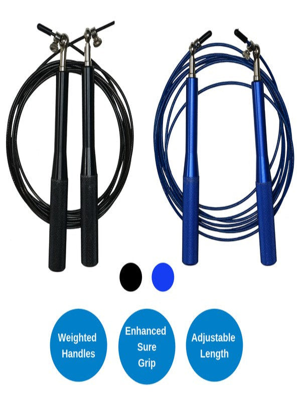 Close-up of the weighted handles on the Adjustable Speed Jump Rope, designed for endurance training