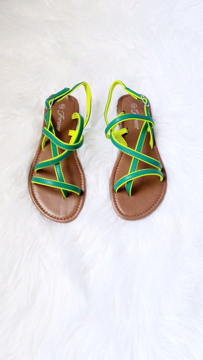 GREEN CONTRAST STRAPPY SANDALS - Spoiled Me Rotten 
