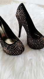 FAUX SUEDE RHINESTONE HEELS - Spoiled Me Rotten Boutique 