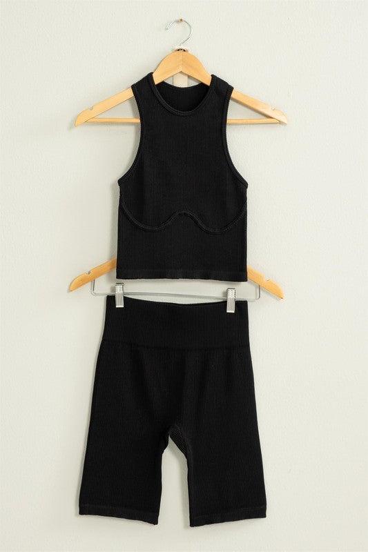 Power Move Cropped Tank Top Biker Set - Spoiled Me Rotten 