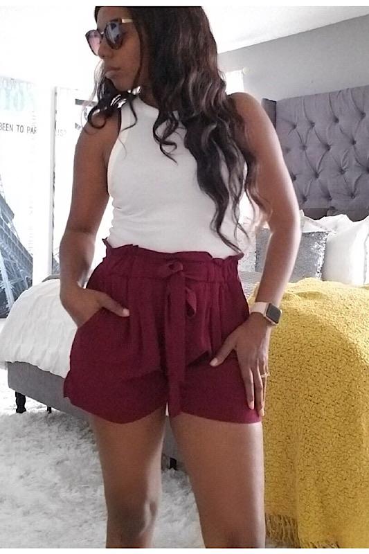 Smocked Belted High Waisted Shorts