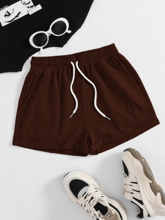 Drawstring Pocketed Elastic Waist Shorts - Spoiled Me Rotten 