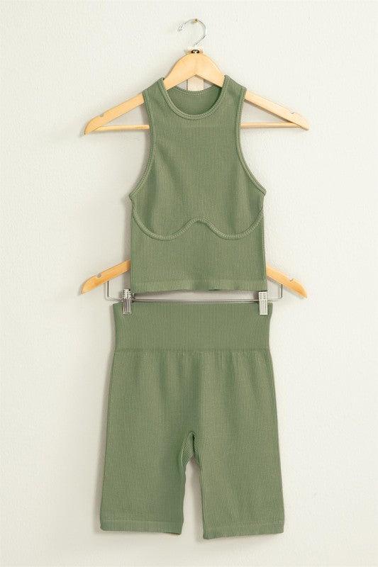 Power Move Cropped Tank Top Biker Set - Spoiled Me Rotten 