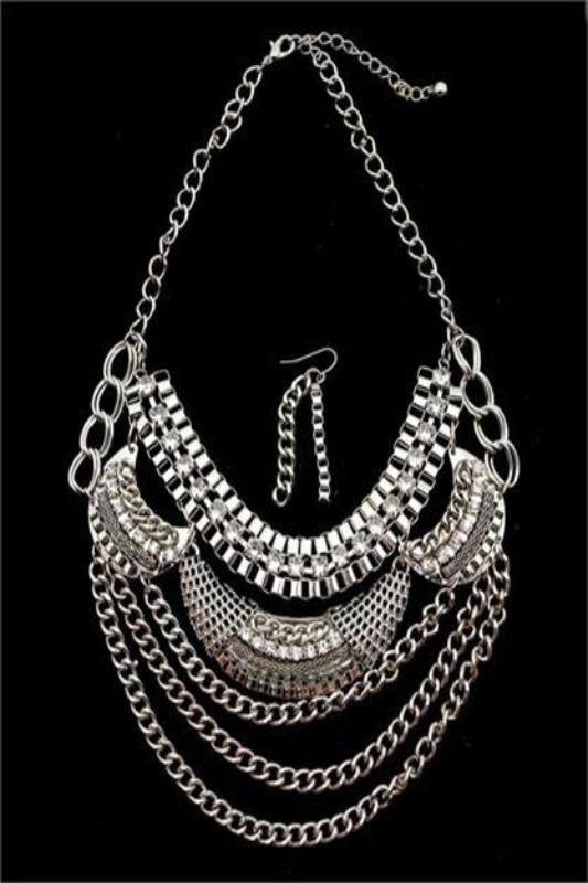 TRIBAL BIB DRAPERY METAL NECKLACE SET - Spoiled Me Rotten 