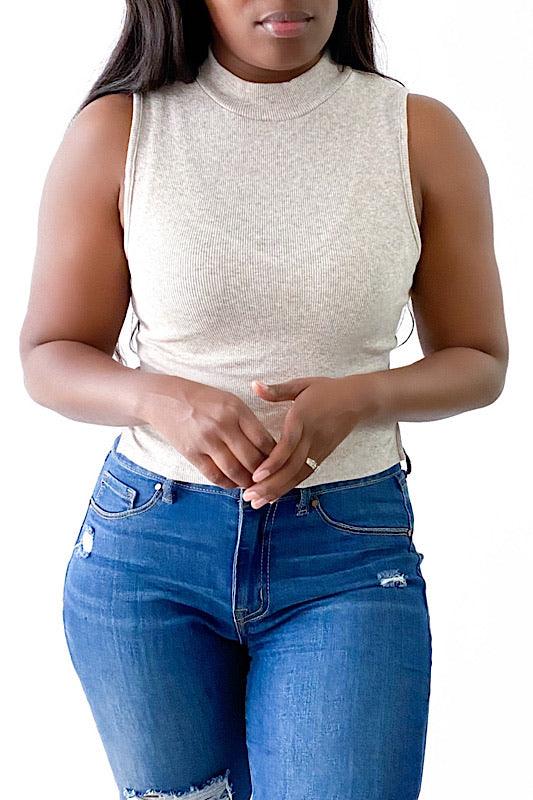 Ribbed Sleeveless Mock Cropped Top - Spoiled Me Rotten 